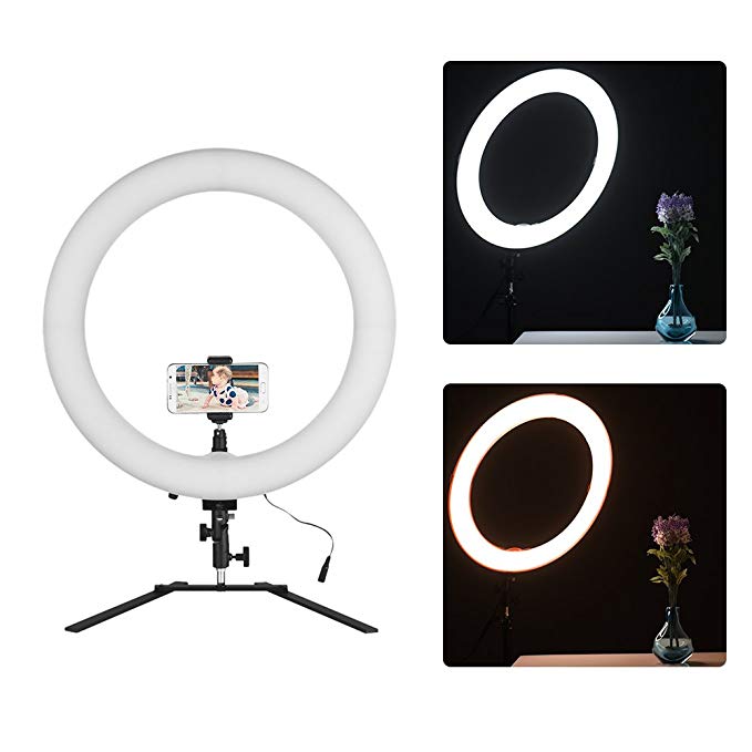 Andoer 18inch LED Ring Light 5600K 60W Dimmable Camera Photo Video Lighting Kit with Tabletop Stand/Phone Clamp/Ball Head for iPhone X 8 7 Smartphone for Canon Nikon Sony DSLR