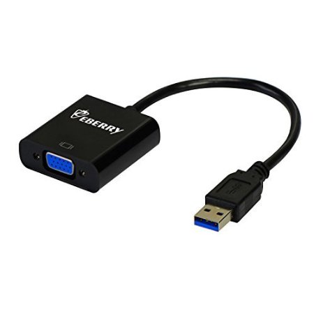 eBerry® USB 3.0/2.0 Male to VGA Female Multi Monitor External Video Card Adapter for Windows 7/8 Multiple Monitors (Black)