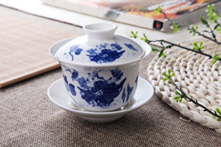 Tradition Ceramic Chinese Gongfu Tea Set/ China Tea Cup/ Coffee Mug with Lid and Saucer (180ml/ Lotus Pond Scene)