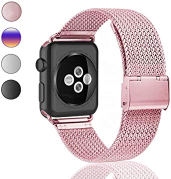 ZXFYE Compatible with Apple Watch Band 38MM 42MM 40MM 44MM,Stainless Steel Mesh Breathable Wristband Loop Replacement Parts for iWatch Series 4 3 2 1 (Rose Gold, 38mm/40mm)
