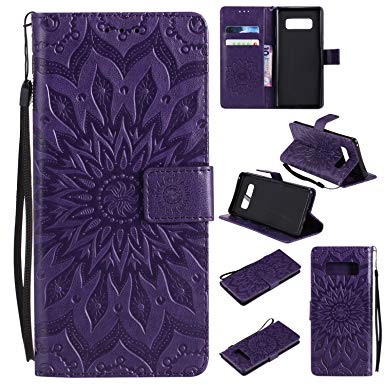 Urberry Embroidery Wallet Case for Samsung Galaxy Note 8 with a Screen Protector