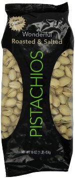 Wonderful Pistachios, 16-Ounce Bag, Roasted and salted.