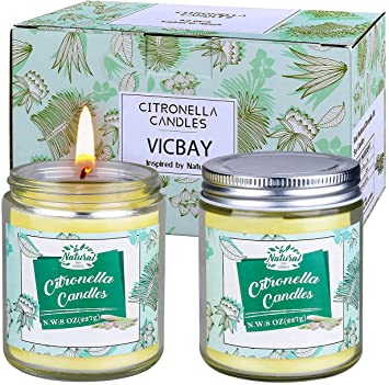 VICBAY Citronella Candles Outdoor Glass Jar Scented Candles Large 2 Pack Candels Sets for Mother’s Day, Women, Yoga, Spa. 8 oz 100-120 Burning hours