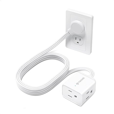 TROND Flat Extension Cord 6 Feet - Left Angled Flat Plug Power Strip, 16 AWG Power Cord Extension Indoor, 3 Prong Extension Cord with Multiple 3 Outlets for Office Home Kitchen Appliances, White