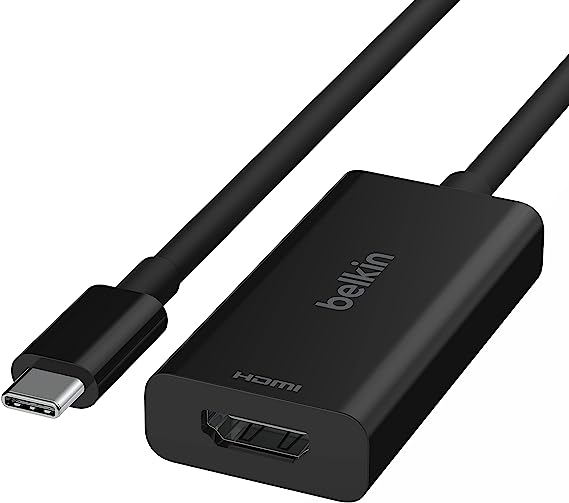 Belkin USB Type C to HDMI 2.1 Adapter, Tethered 4.33in Cable with 8K@60Hz, 4K@144Hz, HDR, HBR3, DSC, HDCP 2.2, USB-IF and Works with Chromebook Certified for MacBook, iPad Pro and Other USB C Devices