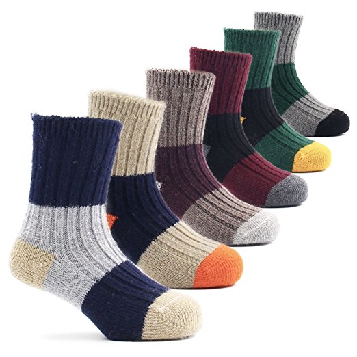 Boys Thick Wool Socks Kids Winter Seamless Socks 6 Pack