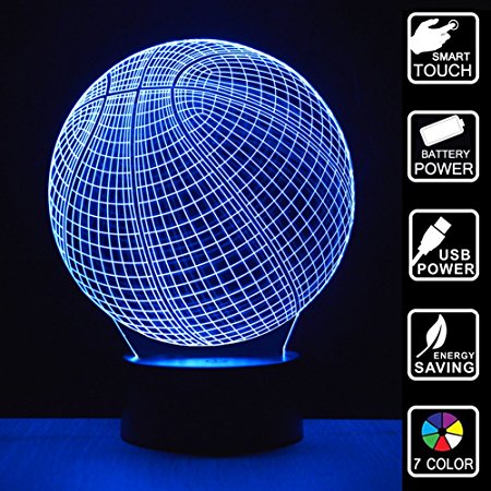 Basketball 3D LED Night Light Multi 7 Color changing Touch Switch Optical table lamp USB Powered Home Room Bar Party Festival Decor Kids Birthday Creative Gifts Toys