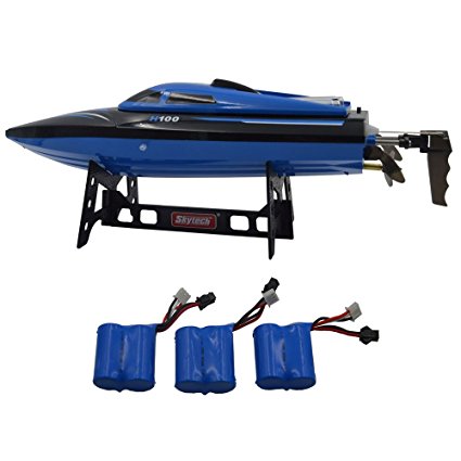 Blomiky H100 2.4GHz 4CH Automatic capsize High Speed Racing Boat Waterproof RC Boat Electric Boats Extra 2 Battery H100 Boat Blue