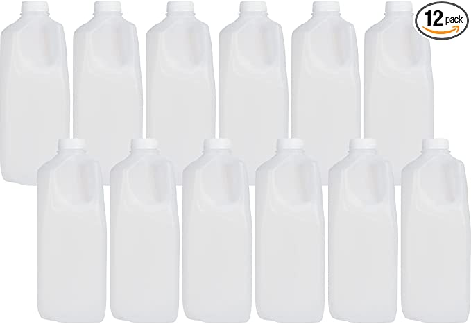 [12 Pack] Half Gallon Jugs Bottles (64 oz) with Tamper Evident Caps – Great for Homemade Juices, Milk, Smoothies, Tea and Other Beverages - Food Grade BPA Free