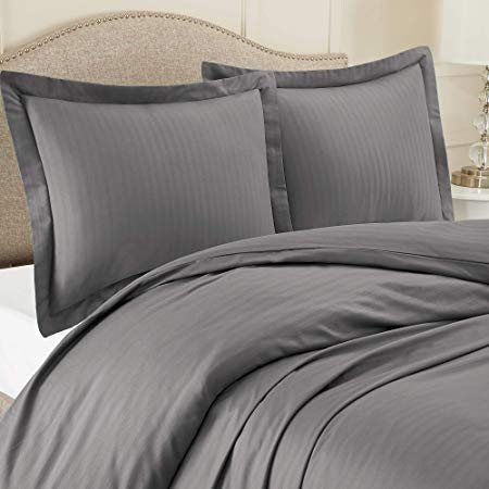 Nestl Bedding Duvet Cover 3 Piece Set – Ultra Soft Double Brushed Microfiber Bedding – Damask Dobby Stripe Comforter Cover and 2 Pillow Shams - King/Cal King 90” x 104” - Dark Gray