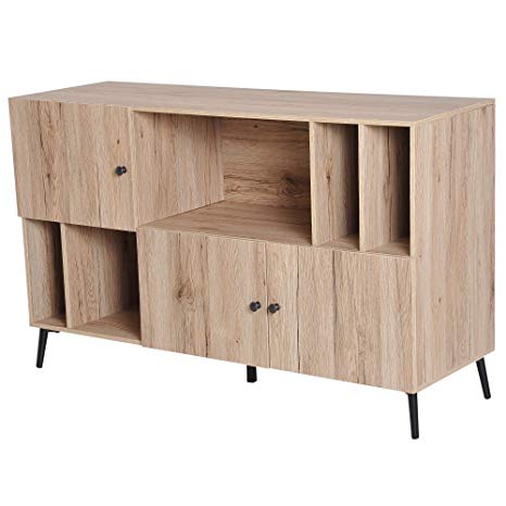 HOMCOM 57” Contemporary Sideboard Buffet Table Storage Cabinet - Oak