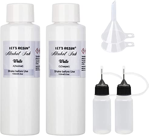 LET'S RESIN Alcohol Ink Set, White Alcohol Ink, Alcohol-Based Pigment Ink, White Alcohol Paint Color Dye for Epoxy Resin Painting, Resin Petri Dish, Resin Tumbler Cup (Each 3.5oz x 2 Bottles)