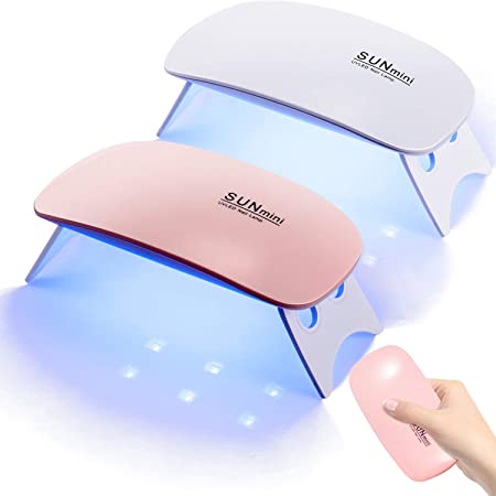 2 Pieces Mini UV LED Nail Dryer 6W Nail Lamp Curing Lamp Mouse Shape Travel Pocket Size Nail Curing Light with USB Cable 2 Timing Setting 45s/ 60s for Gel Nail Polish, Pink and White