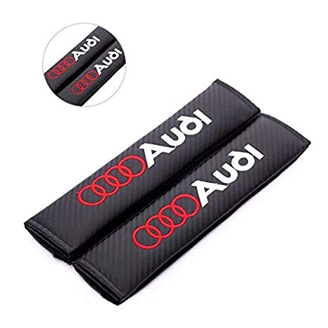 Amooca Carbon Fiber Seat Belt Cover Shoulder Pad For Audi (Red Lettering)