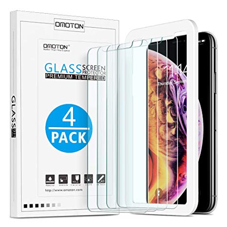 OMOTON [4-Pack] Screen Protector for iPhone Xs & iPhone X, 5.8 inch - Tempered Glass/Guide Frame/Easy Installation