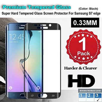 Samsung S7 edge-Black Premium Tempered Glass Screen Protector (1 Pack) Super Hard 0.33mm By Jimkev 2.5d-Extreme Hard Series (Samsung S7 edge-Black)