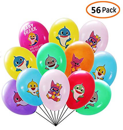 Baby Shark Balloons 56 Pack 12" Latex Balloons for Kids Birthday Party Favor Supplies Decoration Perfect for Your Baby Shark Theme Party