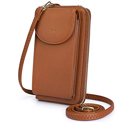 S-ZONE PU Leather RFID Blocking Crossbody Cell Phone Bag for Women Wallet Purse