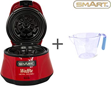 SMART Waffle Iron Non-Stick with Automatic Temperature Control Bundle Includes Free Soft-Grip Measuring Jug - Waffle Bowl Machine for The Perfect Crisp Belgian Waffles Bowl SWB7000 (Red)