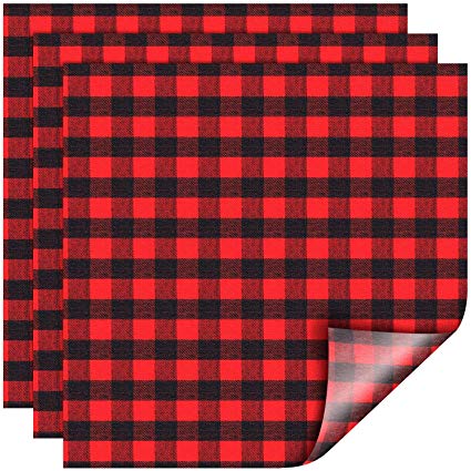 SATINIOR 10 Sheets 12 x 12 Inch Buffalo Plaid Heat Transfer Vinyl Red Black Check Printed Vinyl Sheets Adhesive Iron on Vinyl for Clothes