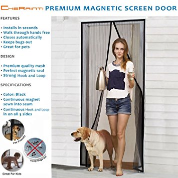 Magnetic Screen Door - Hands Free Mesh Curtain with Full Frame Hook and Loop fasteners and Push Pins - Fly Mosquito Insects Bug Proof for Sliding Glass Doors French Doors Patio Doors (34"x82")