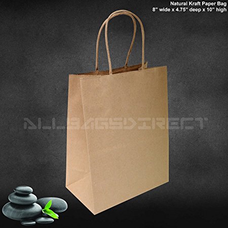 8"x4.75"x10" - 100 pcs - Brown Kraft Paper Bags, Shopping, Mechandise, Party, Gift Bags