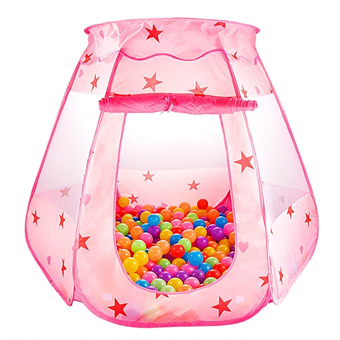 GIM Kids Pink Princess Play Tent Castle Foldable Popup Balls House for Baby Toddler Girls (Pink,47 * 35 Inch)