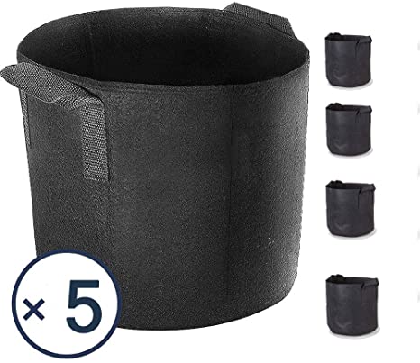 Akarden 5-Pack 10 Gallon Grow Bags,Heavy Duty Aeration Fabric Pots with Handles(Black)