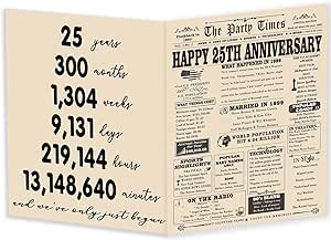 Large 25th Anniversary Card for Couples, Retro 25 Years Wedding Aday Gift Ideas for Him Her, Unique Silver Aday Gifts for Husband Wife