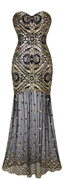 Angel-fashions Women's Sleeveless V-Neck Sequins Lace Up Patterned Prom Dress