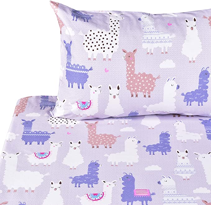 J-pinno Llamas Alpaca Full Sheet Set Bedroom Decoration Gift, 100% Cotton, Flat Sheet + Fitted Sheet + Pillowcase Bedding Set (Full, 13)