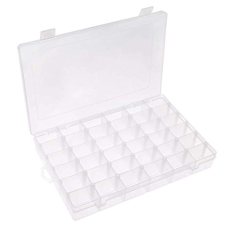 Opret Plastic Organizer Box, 36 Comparments Storage Box with Adjustable Dividers Transparent Container for Jewelry, Beads, Letter Board Letters, Craft and Small Accessories