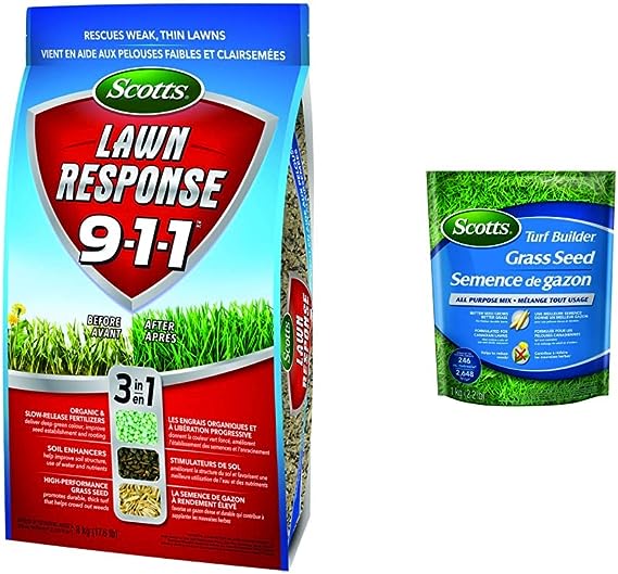 Scotts Lawn Response 9-1-1-8kg, 10001 & 20243 Turf Builder Grass Seed All Purpose Mix 1Kg