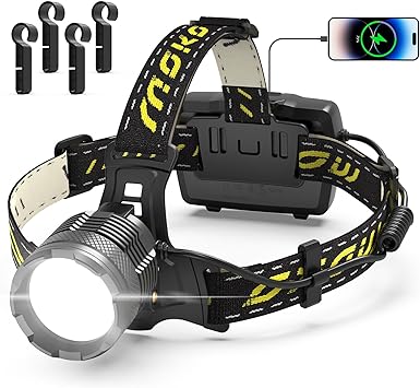 MoKo 150000 Lumen Rechargeable Headlamp - 60H Long Battery Life Detachable, 8 Modes Super Bright 50W Bulb IP68 Waterproof 90° Adjustable Sensor Headlight for Outdoor Camping Fishing Running Hunting