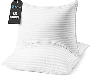 Pillows King Size Set of 2, Satin Stripe Hotel Pillows Premium Down Alternative Cooling Hotel Quality Pillows for Back, Stomach and Side Sleepers