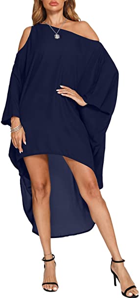 BB&KK Women's Summer Maxi Long Cold Shoulder Loose Kaftan Flowy Batwing Beach Cover Up Dress