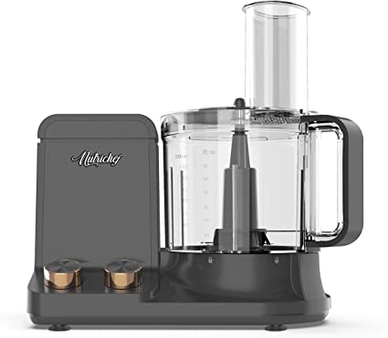 NutriChef NCFPG9 Multipurpose & Ultra Quiet Powerful Motor, Includes 6 Attachment Blades 12 Cup Multifunction Food Processor, Up to 2L Capacity, Pre-Set Speed Function Black Chrome, Space Gray