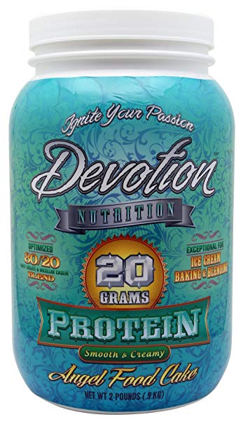 Devotion Nutrition Protein Powder, Angel Food Cake, 20g Protein, 1g MCT, High Protein, Low Carb, Whey/Casein Blend, Smooth Mix, 2lb Tub