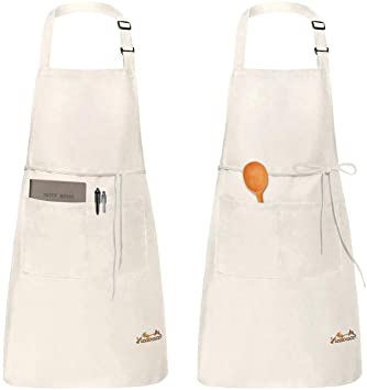 Viedouce Womens Mens Aprons with Pockets Durable Restaurant Aprons for Chefs Pocket Apron 2 Pack, Beige