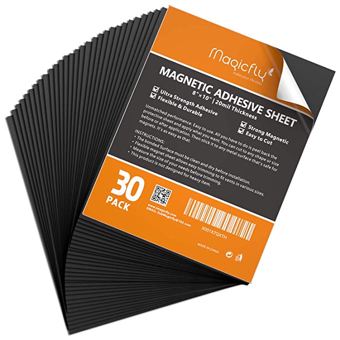 Magnetic Adhesive Sheet 8" x 10", Magicfly Pack of 30 Flexible Magnet Sheets with Adhesive, Easy Peel and Stick Self Adhesive for Photos Crafts