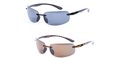 2 Pair of Lovin Maui Wrap Polarized Nearly Invisible Line Bifocal Sunglasses