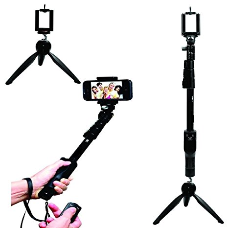 Unifree YT 1288 2 In 1 Adjustable Selfie Stick Monopod AND YT 228 Mini Tripod for Smartphones & DSLR Cameras with Bluetooth Remote Shutter