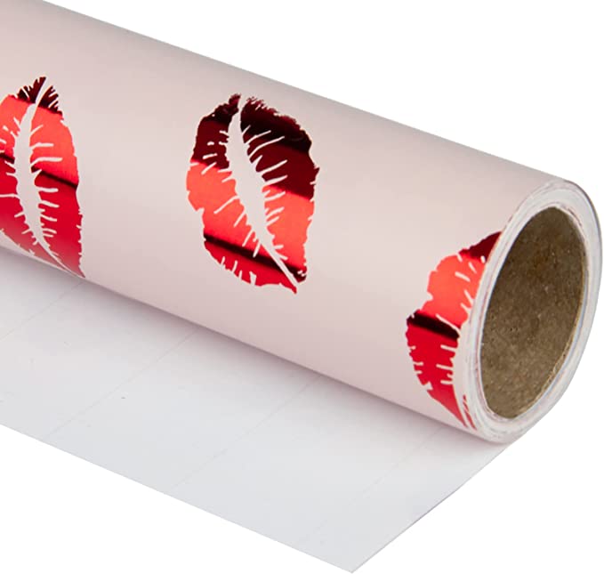 WRAPAHOLIC Wrapping Paper Roll - Red Foil Lips for Birthday, Holiday, Valentine's Day Wrap - 30 inch x 16.5 feet