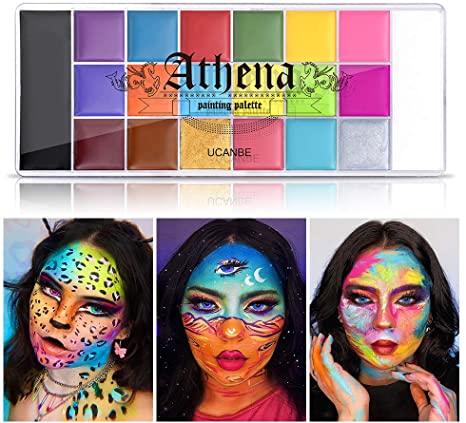 UCANBE Athena Face Body Paint Oil Palette, Professional Flash Non Toxic Safe Tattoo Halloween FX Party Artist Fancy Makeup Painting Kit For Kids and Adult