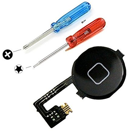 iPhone 4 Homebutton Home Button with Flex Cable and Key Cap Assembly Black incl. 2 x screwdrivers for easy installation by MMOBIEL