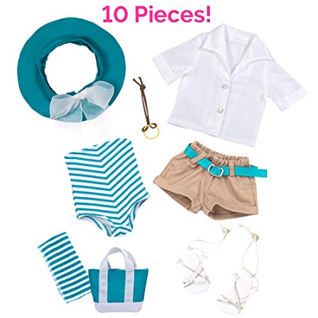 Adora Amazing Girls 18” Doll Clothes – Summer Swim Outfit with One-Piece Swim Suit, Blouse, Shorts, Sun Hat, Necklace, Tote Bag, Towel and Sandals [Amazon Exclusive]