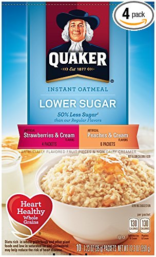 Quaker Instant Oatmeal, Low Sugar Fruit & Cream Variety Pack, Breakfast Cereal, 10 Packets Per Box (Pack of 4)