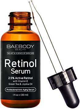 Baebody Retinol Serum 2.5% for Face, Professional Anti-Aging Topical Facial Serum, Anti-Wrinkle & Reduce Fine Lines, Clinical Strength Organic Ingredients w Vitamin E, Hyaluronic Acid, Jojoba Oil 1oz