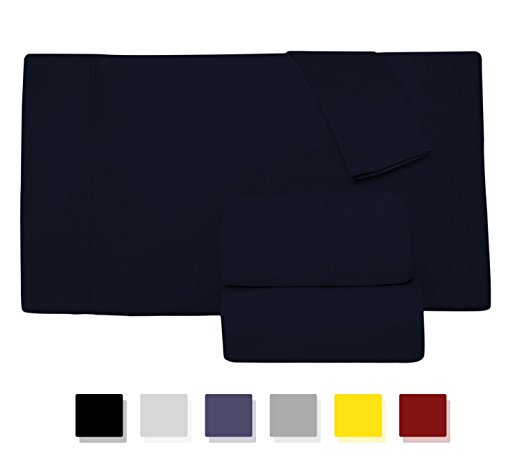 Comfy Sheets Luxury 100% Egyptian Cotton - Genuine 1000 Thread Count 4 Piece Sheet Set-Fits Mattress Up to 18'' Deep Pocket (Queen, Navy Blue)