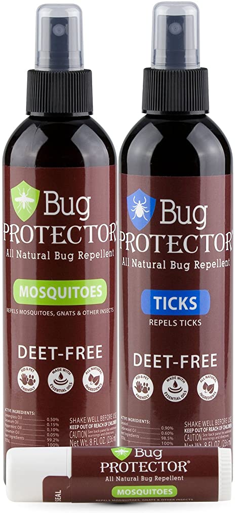 Bug Protector DEET Free, All Natural Insect/Tick Repellent Family Pack (Includes 8 oz Mosquito / 8 oz tick/Mosquito Body Balm)